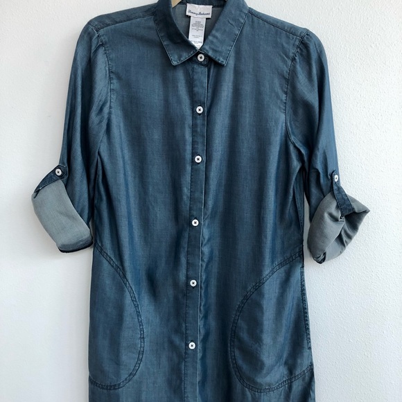 Tommy Bahama denim shirt dress w pockets XS - Picture 2 of 5